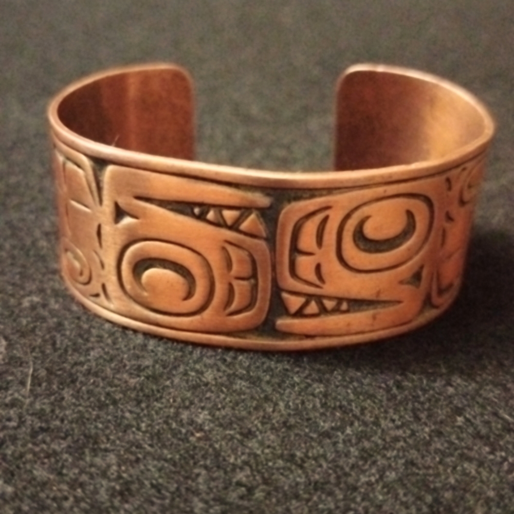 Native Aztec Pure Copper Signed Cuff Vintage Brac… - image 1